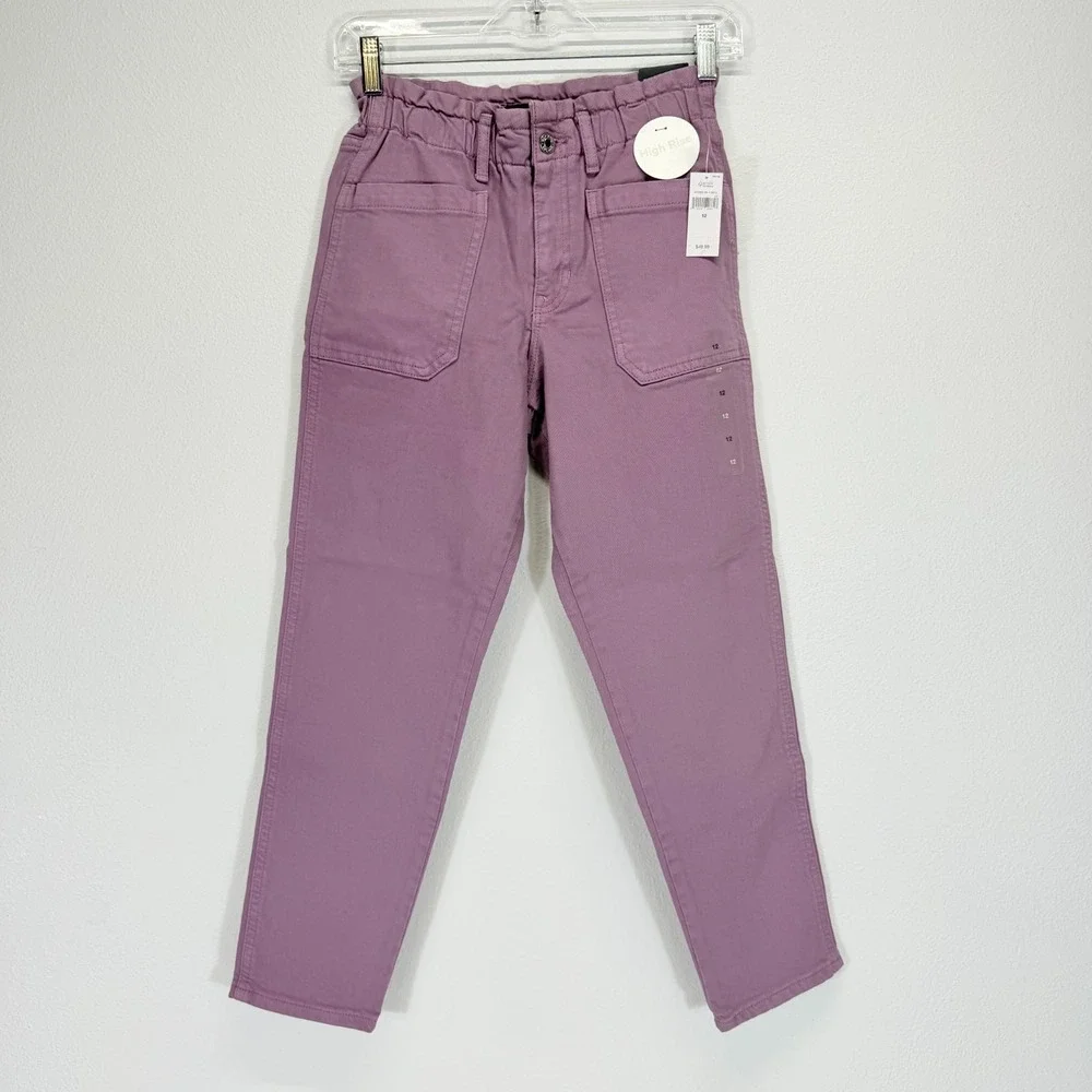 GAP NWT Girls High-Rise Elastic Paperbag Waist Denim Lavendar Mom Jeans Size 12